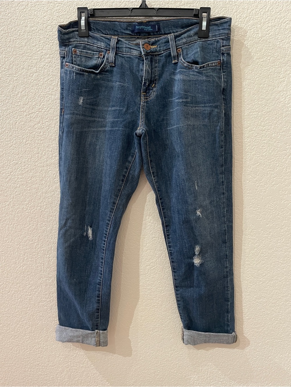 Levi's Dark Blue Distressed Women Boyfriend Jeans